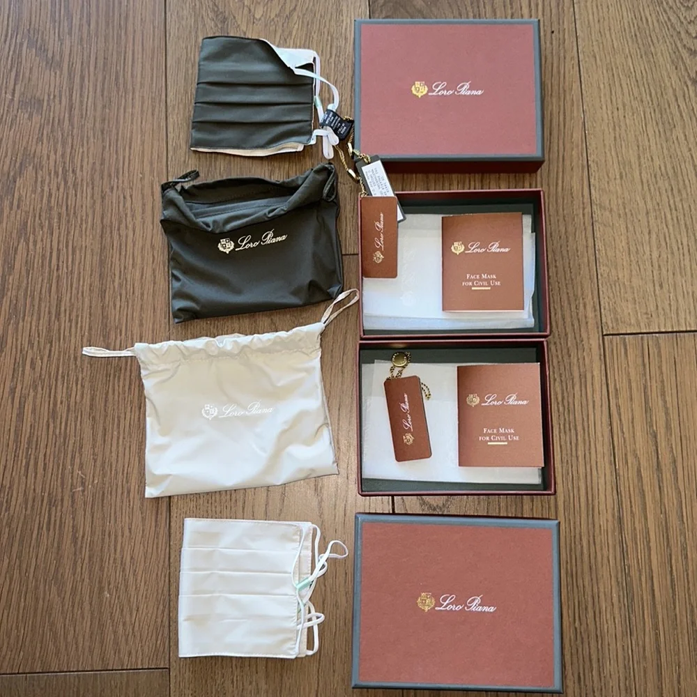 Loro Piana Beige Green Linen Face Mask